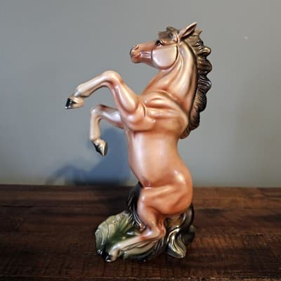 Vintage Rearing Horse Ceramic Brownish Pink Color 9" Tall Beautiful - Thumbnail 2