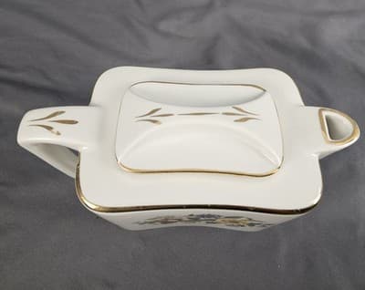 Rare VTG Metalclad China Square Teapot Floral Pattern w Lid - Thumbnail 3