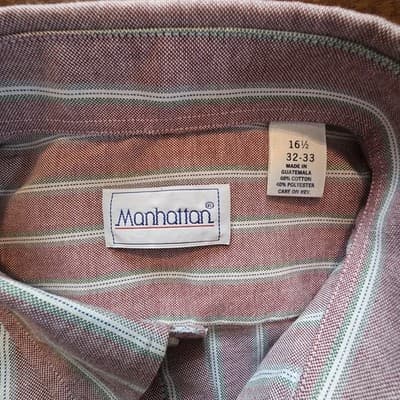 Manhattan Dress Shirt Men’s Size 16.5 32/33 Long Sleeve Pocket Classic Business - Thumbnail 9