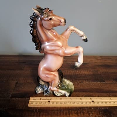 Vintage Rearing Horse Ceramic Brownish Pink Color 9" Tall Beautiful - Thumbnail 6