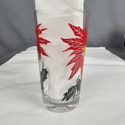 Vintage Boscul Peanut Butter 5" Glass Poinsetta Red Flowers - Thumbnail 3