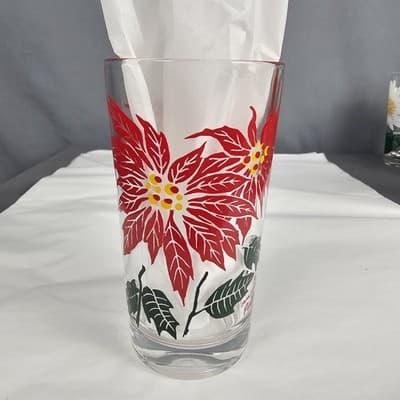 Vintage Boscul Peanut Butter 5" Glass Poinsetta Red Flowers - Thumbnail 4