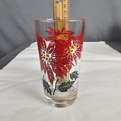 Vintage Boscul Peanut Butter 5" Glass Poinsetta Red Flowers - Thumbnail 8