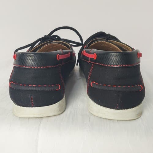 Phat Classic Mens Boat Shoes Black Red Leather Moc Toe Lace Up Casual Size 10 - Thumbnail 5