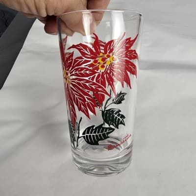 Vintage Boscul Peanut Butter 5" Glass Poinsetta Red Flowers - Thumbnail 6