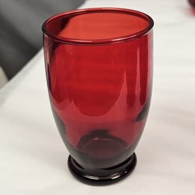 5 Footed Anchor Hocking 6oz Royal Ruby Red Glass Tumbler 3.5" Tall Juice liquor - Thumbnail 2