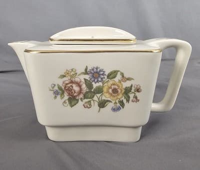 Rare VTG Metalclad China Square Teapot Floral Pattern w Lid - Thumbnail 6