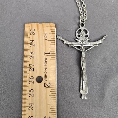 Antique Catholic Heri Hodie Semper Alpha Omega Crucifixion Cross Pendant Jesus - Thumbnail 8