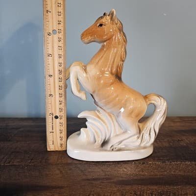 Vintage Rearing Horse Light Tan Brown Ceramic 7" Tall on a Base - Thumbnail 9