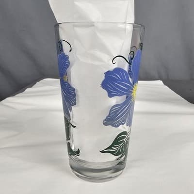 Vintage Boscul Peanut Butter 5" Glass Clemantis Blue Flowers - Thumbnail 5