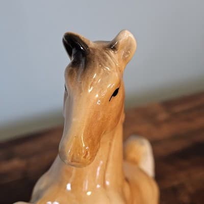 Vintage Rearing Horse Light Tan Brown Ceramic 7" Tall on a Base - Thumbnail 6