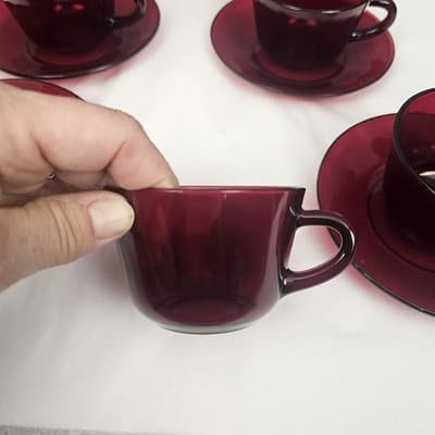 Vintage Royal Ruby Red Anchor Hocking Teacups and Saucers Set of 4 Excellent - Thumbnail 11