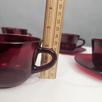 Vintage Royal Ruby Red Anchor Hocking Teacups and Saucers Set of 4 Excellent - Thumbnail 14