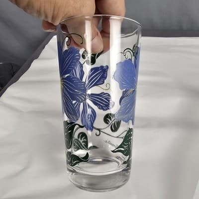 Vintage Boscul Peanut Butter 5" Glass Clemantis Blue Flowers - Thumbnail 7