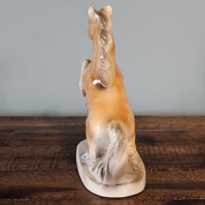 Vintage Rearing Horse Light Tan Brown Ceramic 7" Tall on a Base - Thumbnail 4