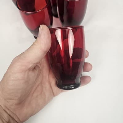 5 Footed Anchor Hocking 6oz Royal Ruby Red Glass Tumbler 3.5" Tall Juice liquor - Thumbnail 5