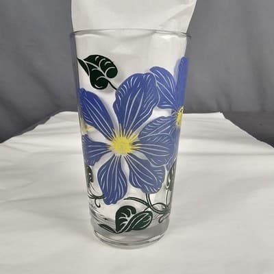 Vintage Boscul Peanut Butter 5" Glass Clemantis Blue Flowers - Thumbnail 3