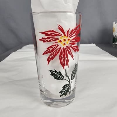 Vintage Boscul Peanut Butter 5" Glass Poinsetta Red Flowers - Thumbnail 2