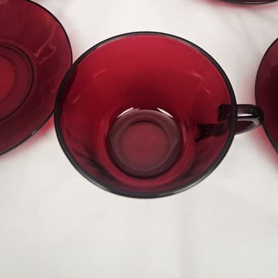 Vintage Royal Ruby Red Anchor Hocking Teacups and Saucers Set of 4 Excellent - Thumbnail 9