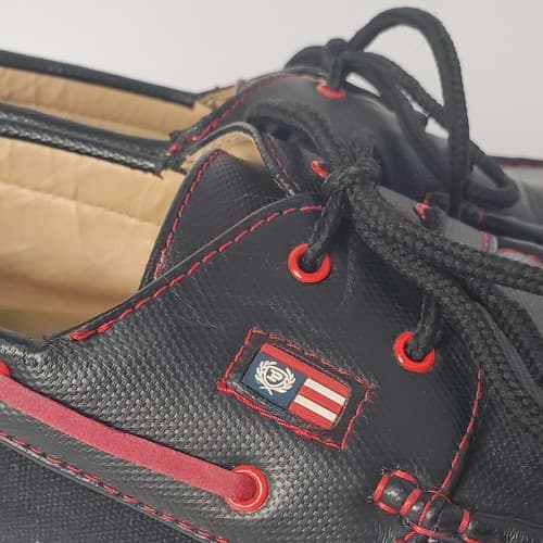 Phat Classic Mens Boat Shoes Black Red Leather Moc Toe Lace Up Casual Size 10 - Thumbnail 6