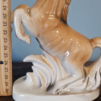 Vintage Rearing Horse Light Tan Brown Ceramic 7" Tall on a Base - Thumbnail 8