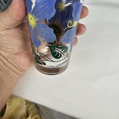 Vintage Boscul Peanut Butter 5" Glass Clemantis Blue Flowers - Thumbnail 12