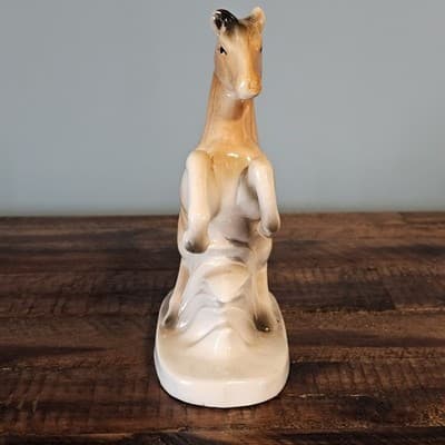Vintage Rearing Horse Light Tan Brown Ceramic 7" Tall on a Base - Thumbnail 2