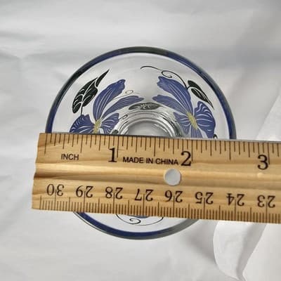 Vintage Boscul Peanut Butter 5" Glass Clemantis Blue Flowers - Thumbnail 9