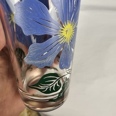 Vintage Boscul Peanut Butter 5" Glass Clemantis Blue Flowers - Thumbnail 11