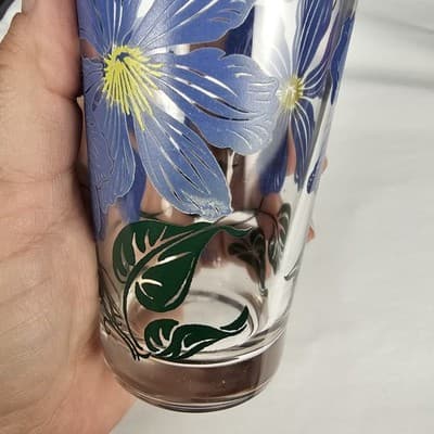 Vintage Boscul Peanut Butter 5" Glass Clemantis Blue Flowers - Thumbnail 10
