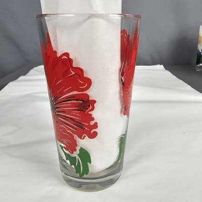 Vintage Boscul Peanut Butter 5" Glass Poppy Red Flowers - Thumbnail 3