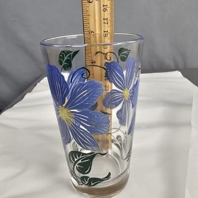Vintage Boscul Peanut Butter 5" Glass Clemantis Blue Flowers - Thumbnail 8