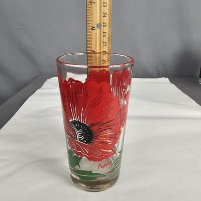 Vintage Boscul Peanut Butter 5" Glass Poppy Red Flowers - Thumbnail 8
