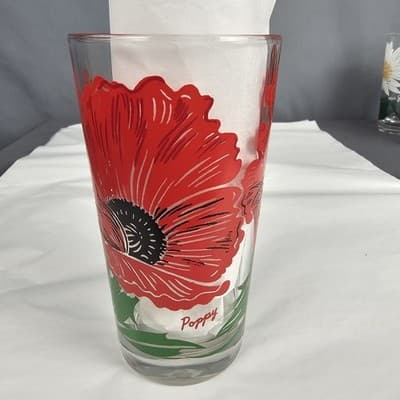 Vintage Boscul Peanut Butter 5" Glass Poppy Red Flowers - Thumbnail 5