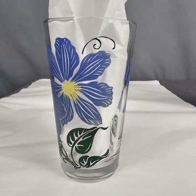 Vintage Boscul Peanut Butter 5" Glass Clemantis Blue Flowers - Thumbnail 4