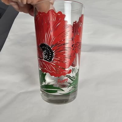 Vintage Boscul Peanut Butter 5" Glass Poppy Red Flowers - Thumbnail 7