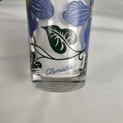 Vintage Boscul Peanut Butter 5" Glass Clemantis Blue Flowers - Thumbnail 2