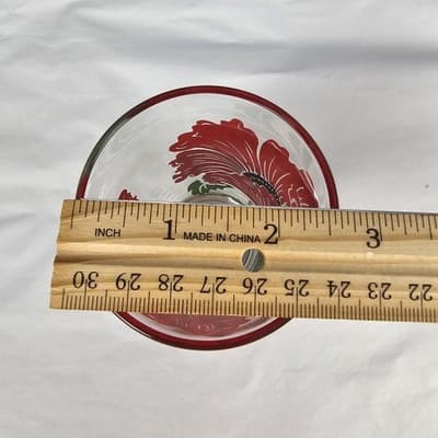Vintage Boscul Peanut Butter 5" Glass Poppy Red Flowers - Thumbnail 9