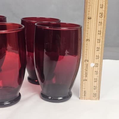 5 Footed Anchor Hocking 6oz Royal Ruby Red Glass Tumbler 3.5" Tall Juice liquor - Thumbnail 7
