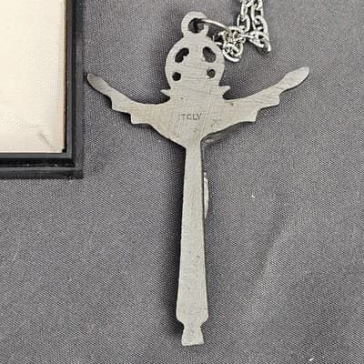 Antique Catholic Heri Hodie Semper Alpha Omega Crucifixion Cross Pendant Jesus - Thumbnail 2