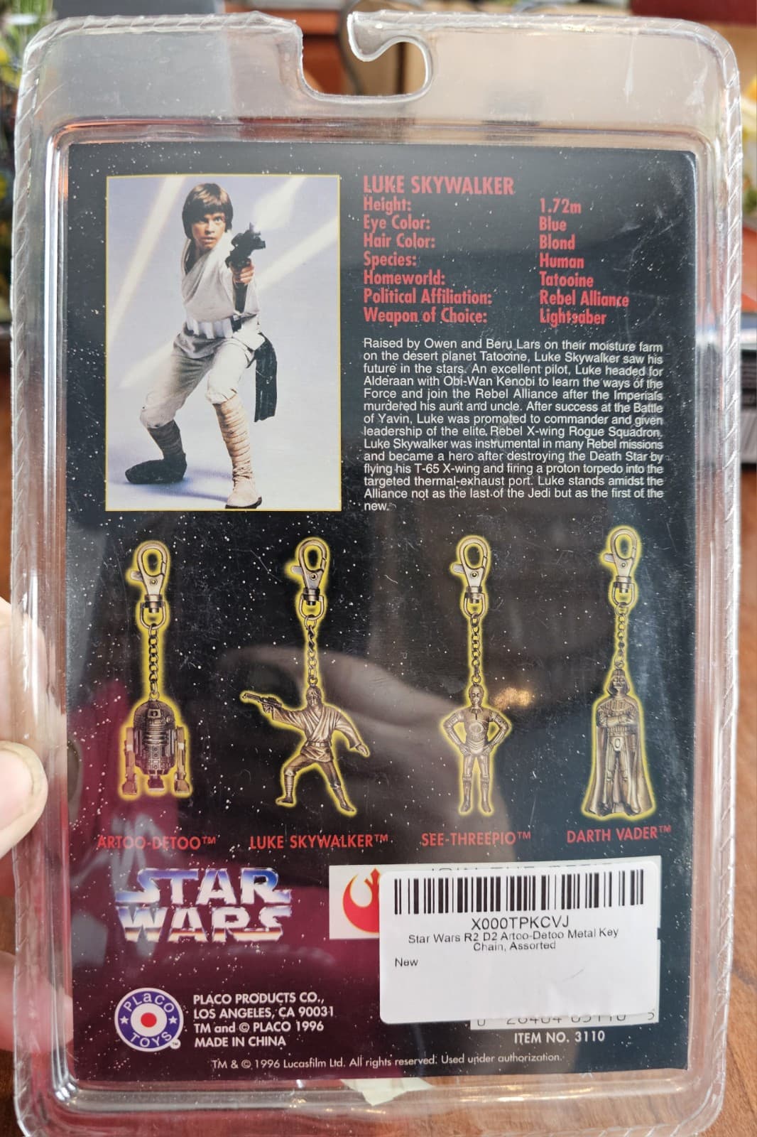 Star Wars Luke Skywalker Die Cast Metal Keychain Placo Toys 1996 New Sealed FS - Thumbnail 3