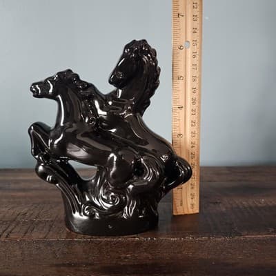 Small Vintage Ceramic Double Gloss Black Horse Figurine Mid Century - Thumbnail 7