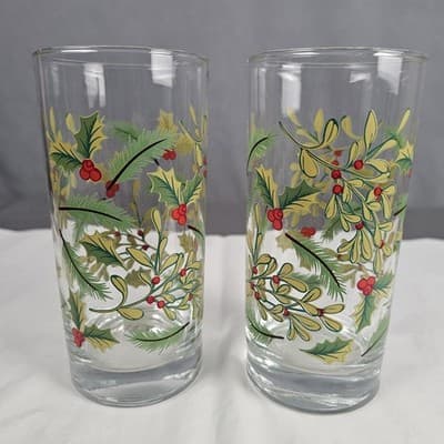 Vintage Royal Norfolk Holly Berry Christmas Holiday Drinking Glasses set of 2 - Thumbnail 2