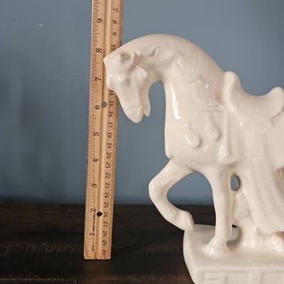 Vintage Chinese Tang Dynasty Style Cream Crazed Crackle Ceramic Horse Figurine - Thumbnail 8