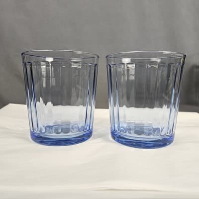 Optica Blue by Pasabahce 12oz Old Fashion 4" Glasses Set of 2 Vintage Glow - Thumbnail 2