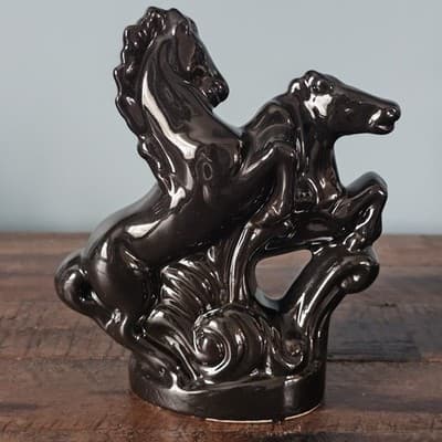 Small Vintage Ceramic Double Gloss Black Horse Figurine Mid Century - Thumbnail 3