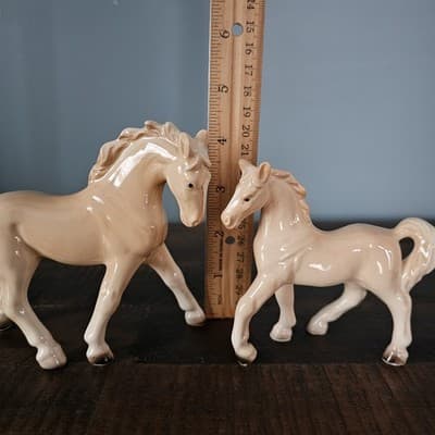Vintage Lefton Japan Horse & Foal Figurines Cream Palomino Porcelain Pair - Thumbnail 17