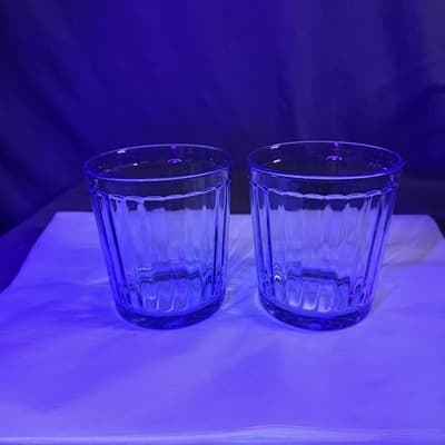 Optica Blue by Pasabahce 12oz Old Fashion 4" Glasses Set of 2 Vintage Glow - Thumbnail 4