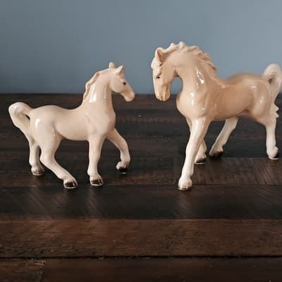 Vintage Lefton Japan Horse & Foal Figurines Cream Palomino Porcelain Pair - Thumbnail 7