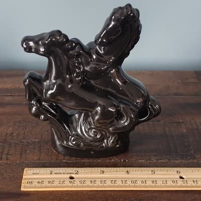 Small Vintage Ceramic Double Gloss Black Horse Figurine Mid Century - Thumbnail 6